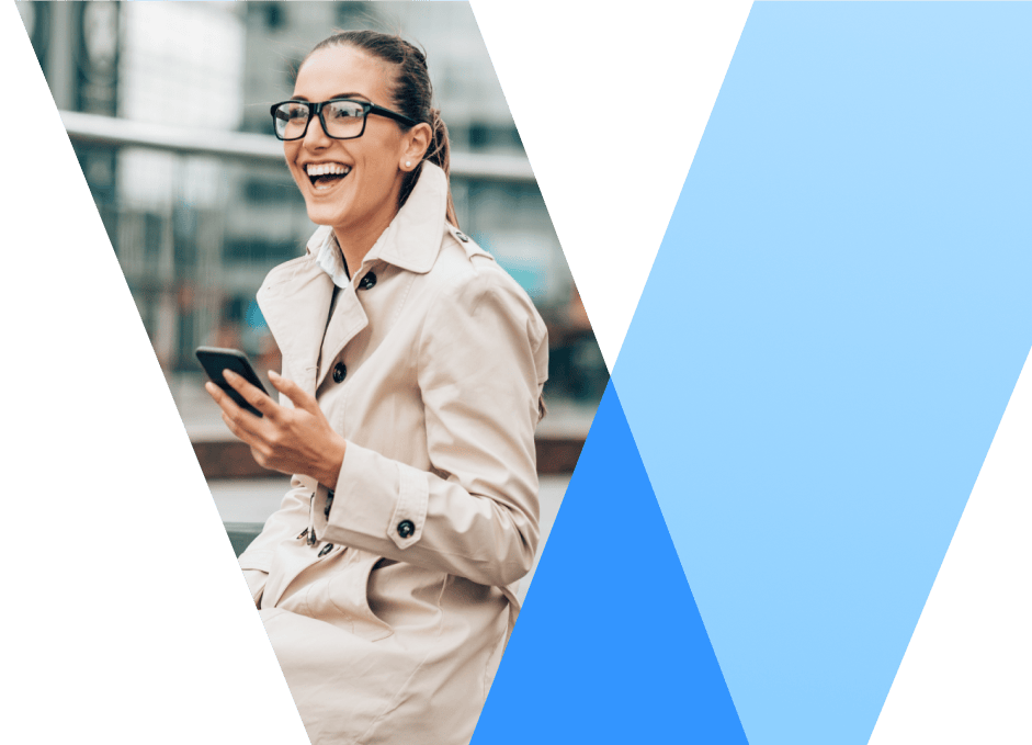 woman holding phone smiling
